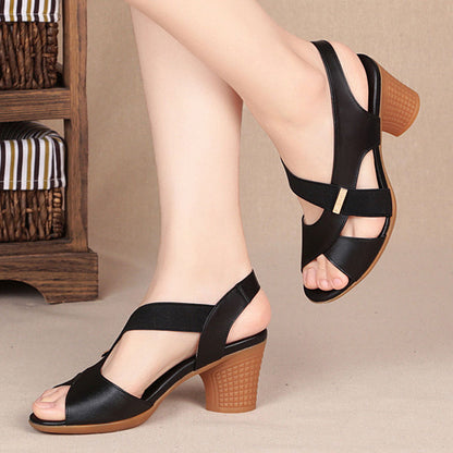 2022 New Women's Sandals Women Summer Comfortable High Heels Thick Heel Peep Toe Non-slip Soft Bottom Mother Shoes Slip-On