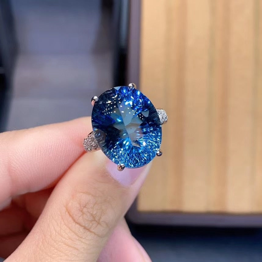 Big size13*18mm Natural London Blue Topaz Gemstone Trendy Ring for Women Real 925 Sterling Silver Fine Jewelry birthstone gift