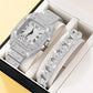 2Pcs Set Diamond Women Watches Gold Watch Ladies Wrist Watches Luxury Brand Rhinestone Womens Bracelet Watches