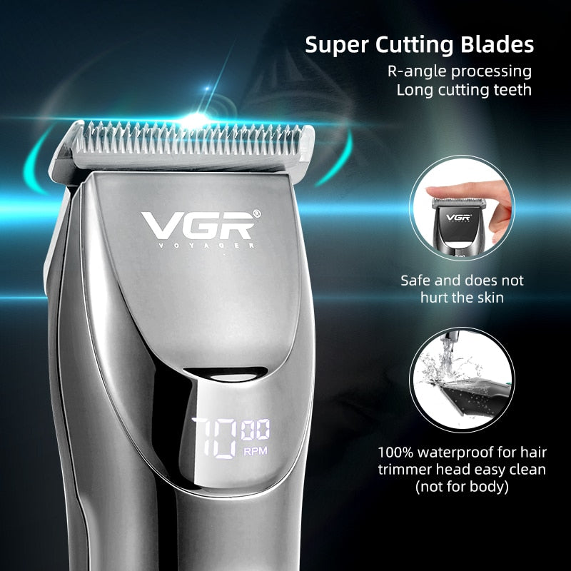 Professional Hair Clipper Ceramic Blade Waterproof Electric Cordless Electric Hair Trimmer LED Display Haircut Machine for Men