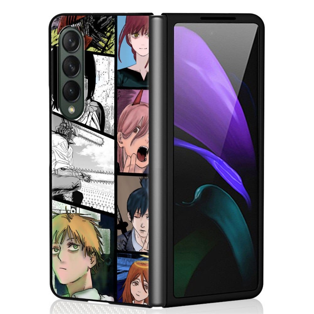 Anime Chainsaw Man Case for Samsung Z Fold3 Fold4 5G Phone Cover 6.7 Inches for Galaxy ZFold 3 Fold 4 Black Hard Capas