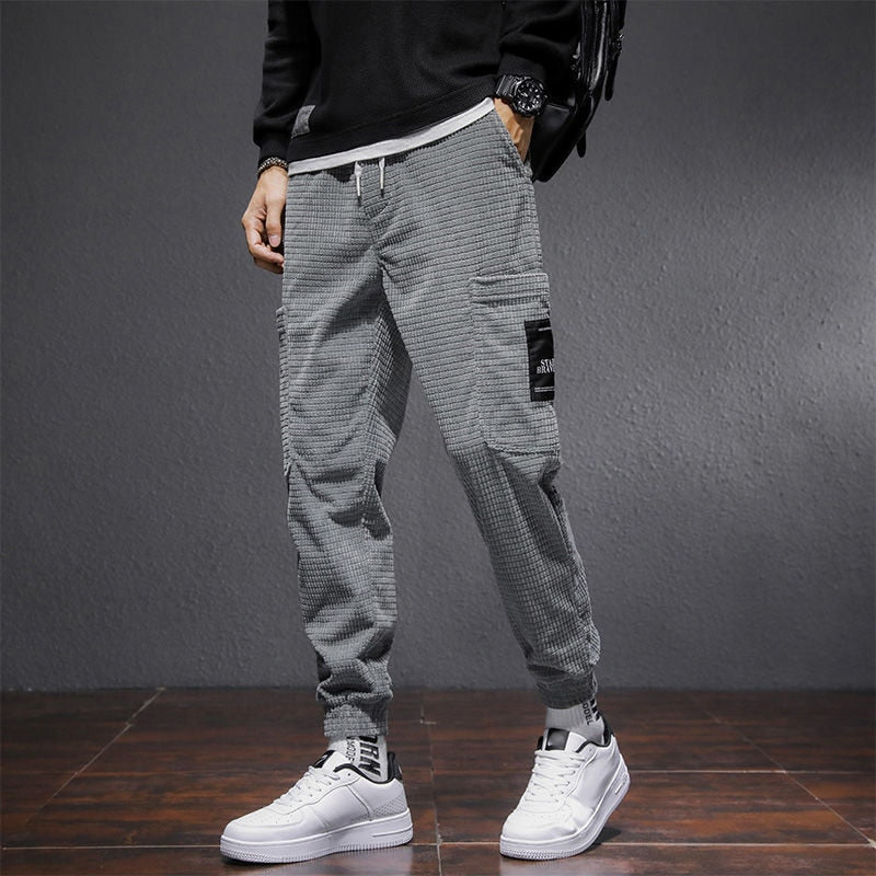 Men's Trousers Solid Color Fashion Pocket 2022 Autumn Winter Joggers Full Length Casual Harem Pants Corduroy Male Sweatpants