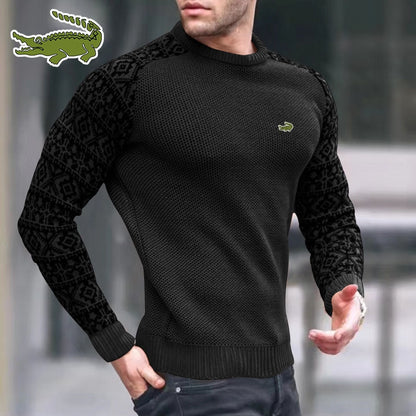 High quality autumn and winter 2022 new men's round neck Pullover color matching waffle sweater with fashionable top