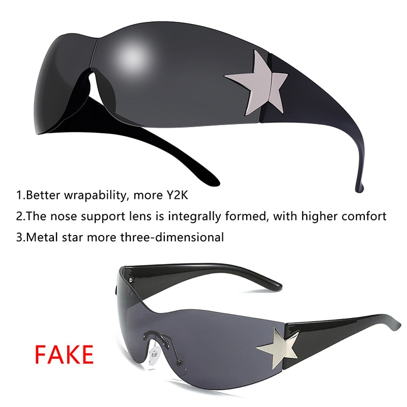 Punk One Piece Sunglasses Goggle New Y2k Luxury Brand Sun Glasses 2000&#39;s Shades Eyewear UV400 Female Designer Five Star Glasses