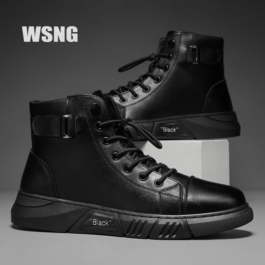 WSNG New All-match British Martin Boots Non-slip High-top Men&#39;s Shoes Solid Color Chelsea Boots Wear-resistant Outdoor Shoes