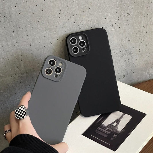 Luxuly High-end Black Grey Shockproof Silicone TPU Phone Case For Iphone 14 13 12 11 Pro Max X Xs XR Men Soft Protect Lens Cover