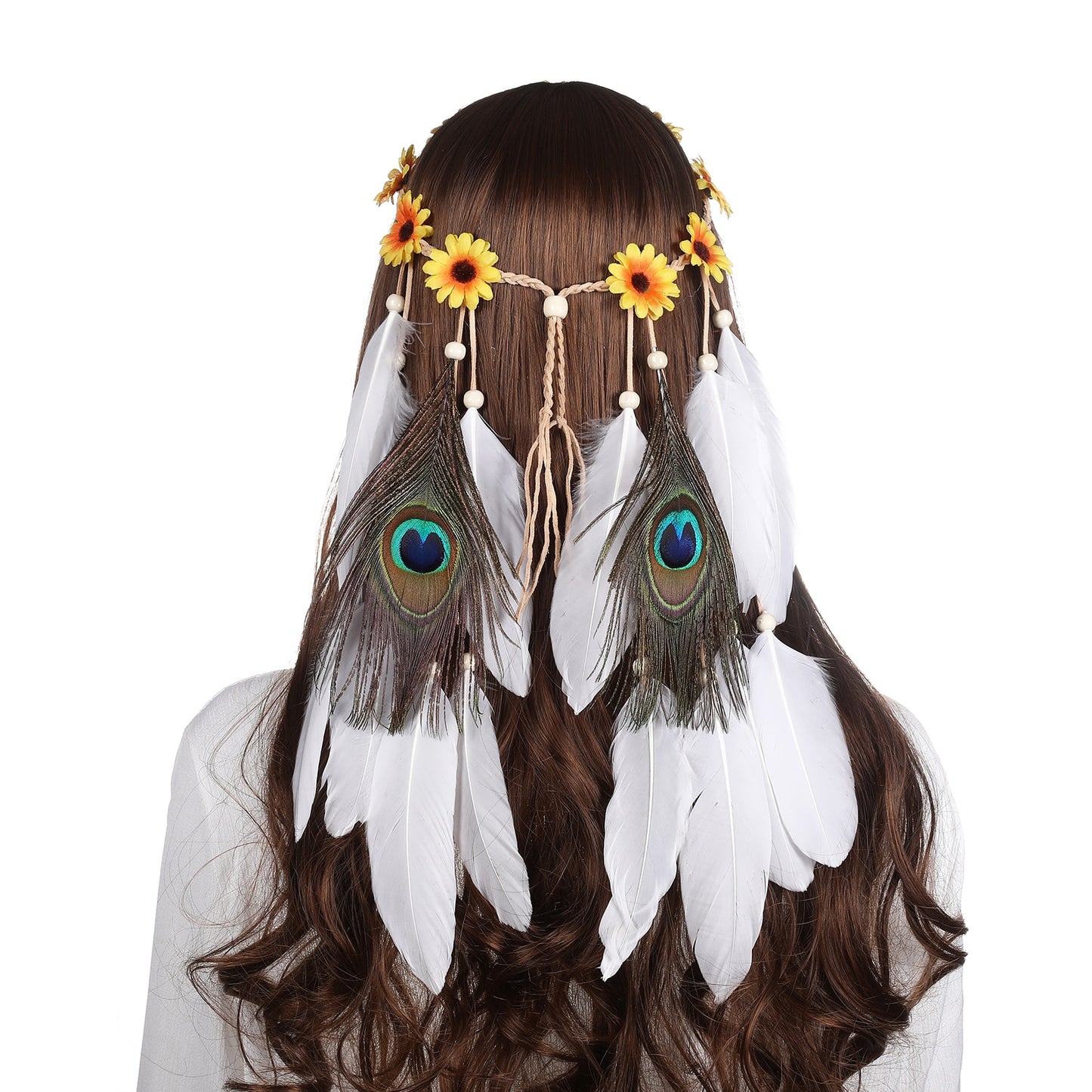 AWAYTR Fashion Boho Feather Headband for Woman Festival Hair Accessories Peacock Feather Turban Ladies Adjust Hairband