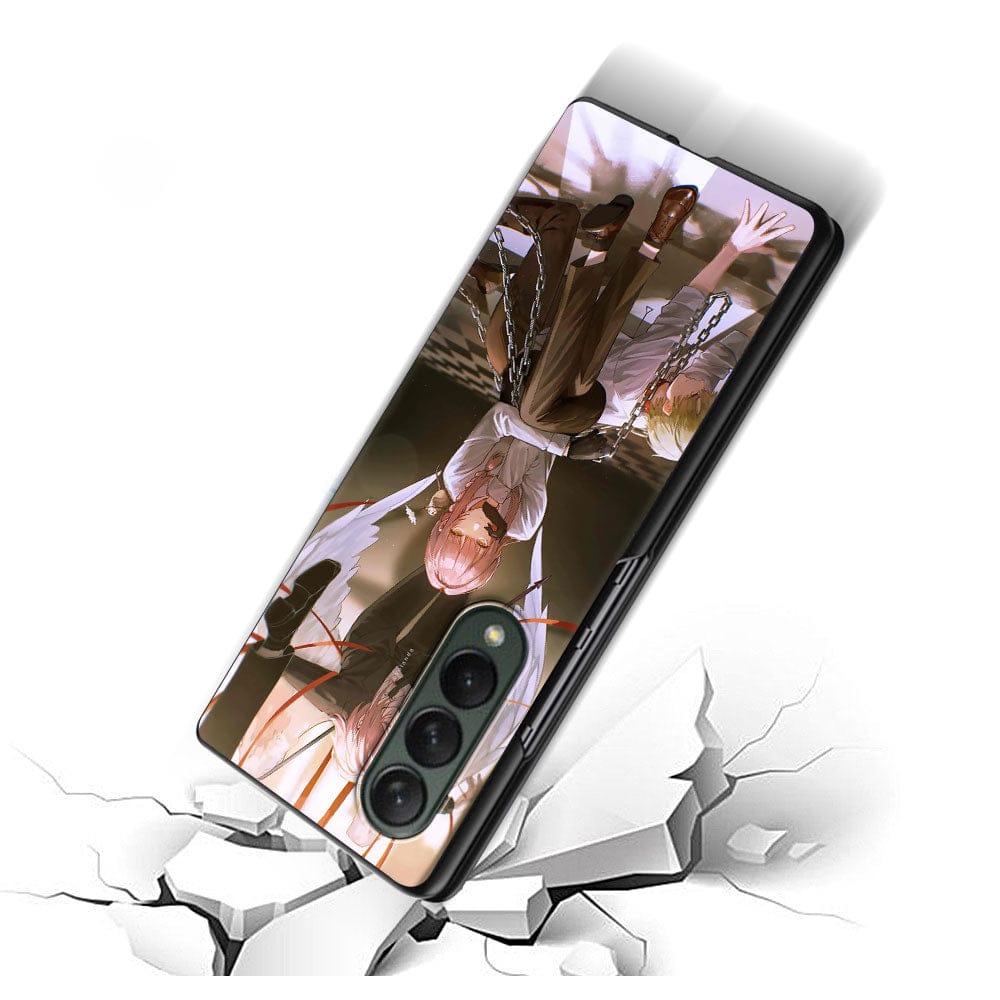 Anime Chainsaw Man Case for Samsung Z Fold3 Fold4 5G Phone Cover 6.7 Inches for Galaxy ZFold 3 Fold 4 Black Hard Capas