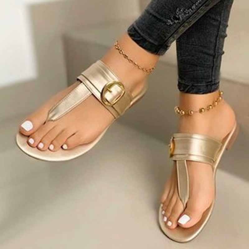 2022 New Summer Sandals Women Fashion Casual Beach Outdoor Flip Flop Sandals Metal Decoration Ladies Flat Shoes Big Size 35-43