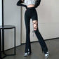 2022 New Harajuku Sexy flares Ripped bandage Jeans Women High Waist Black Baggy Denim Trousers Summer Vintage Street