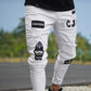 Four Seasons Youth Fashion Jeans Men's Tight Stretch Pencil Pants Denim Cotton Frayed Sports Letters Trousers Badge Men's Pants