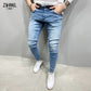 Casual Men's Jeans Business Jeans Men's Slim Stretch Pencil Pants Four Seasons Blue Sports Jeans Ripped Street Running Pants New