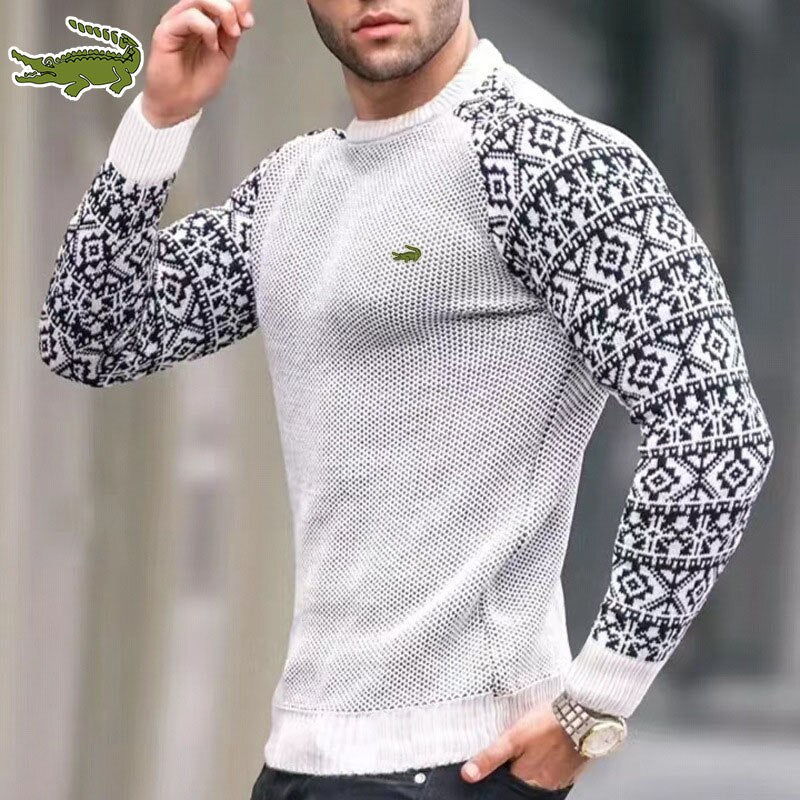 High quality autumn and winter 2022 new men's round neck Pullover color matching waffle sweater with fashionable top