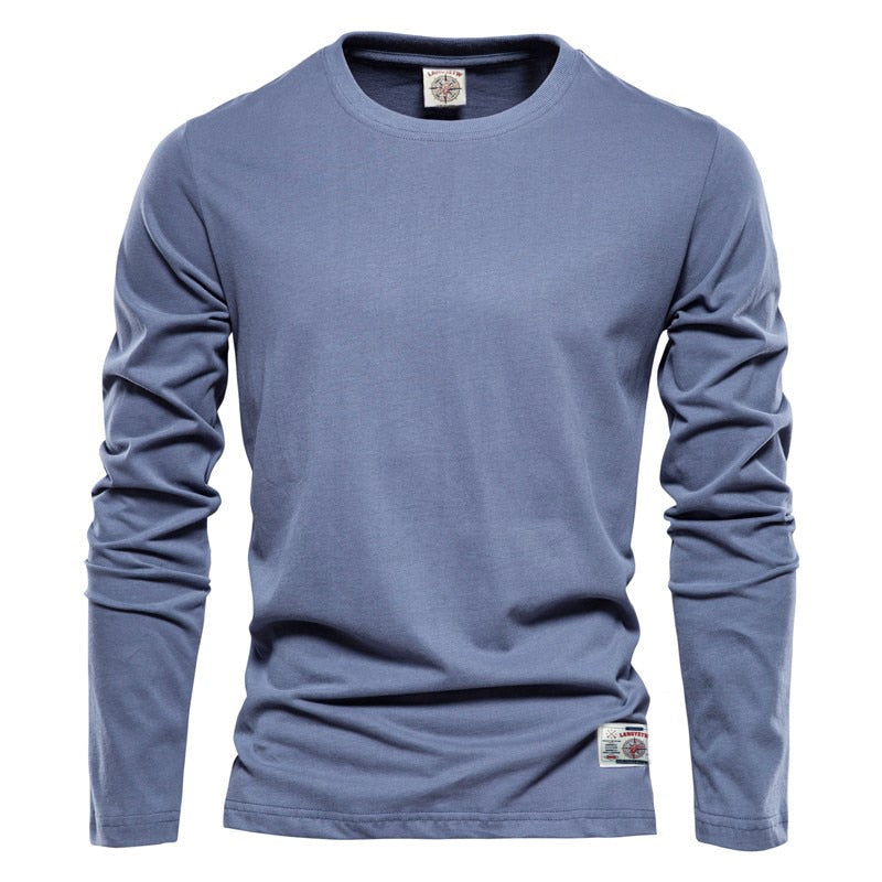 100% Cotton Long Sleeve T shirt For Men Solid Spring Casual Mens T-shirts High Quality Male Tops Classic Clothes Men&#39;s T-shirts